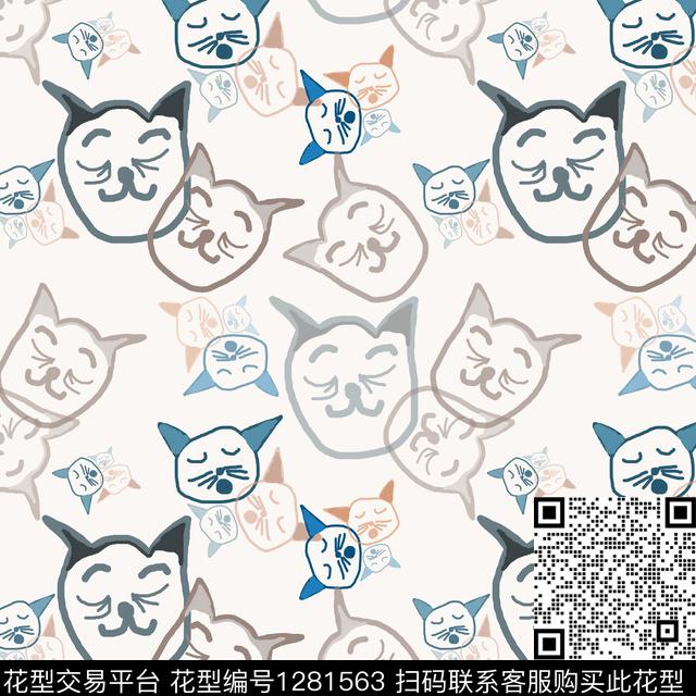 动物手绘线条笔触彩笔涂鸦传统印花花型下载（图片编号: 1281563） - 瓦栏（Walan）