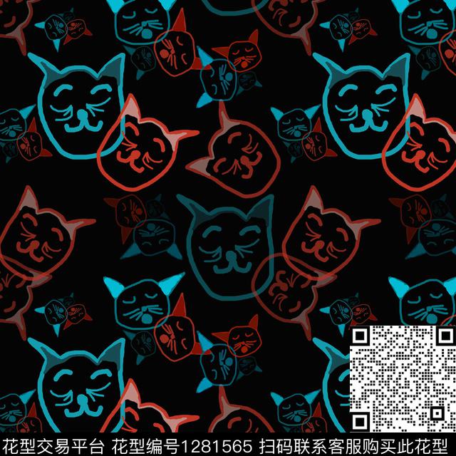 动物手绘线条笔触彩笔涂鸦传统印花花型下载（图片编号: 1281565） - 瓦栏（Walan）