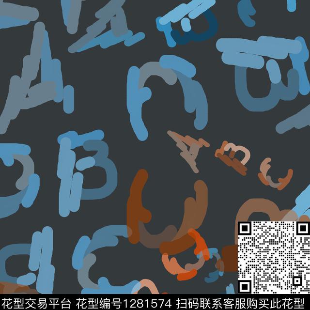 字母手绘线条笔触卡通婴童图案传统印花花型下载（图片编号: 1281574） - 瓦栏（Walan）