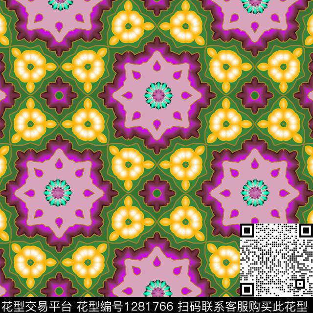 马褰克风格花型 2#.jpg - 1281766 - 复古 抽象 马赛克 - 数码印花花型 － 窗帘花型设计 － 瓦栏