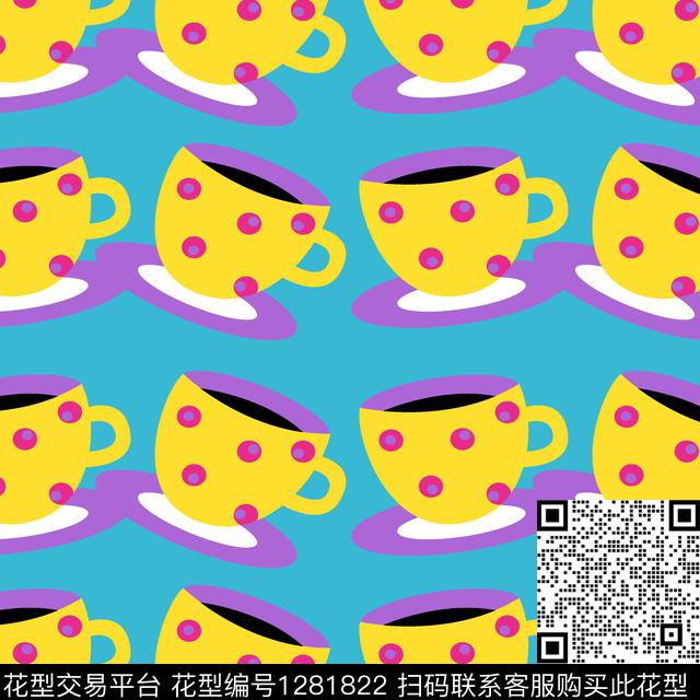 几何杯子卡通传统印花花型下载（图片编号: 1281822） - 瓦栏（Walan）