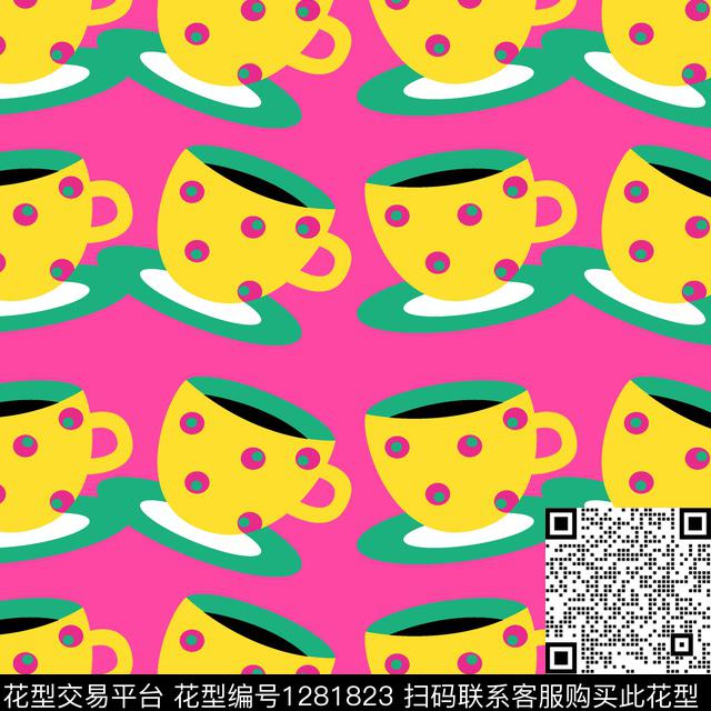 几何杯子卡通传统印花花型下载（图片编号: 1281823） - 瓦栏（Walan）