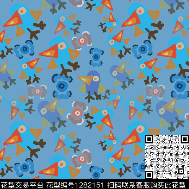 三角形鸟几何传统印花花型下载（图片编号: 1282151） - 瓦栏（Walan）