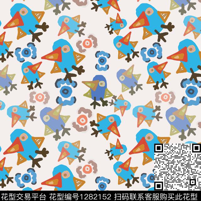 191213-彩笔涂鸦-6-00.jpg - 1282152 - 三角形 鸟 几何 - 传统印花花型 － 童装花型设计 － 瓦栏