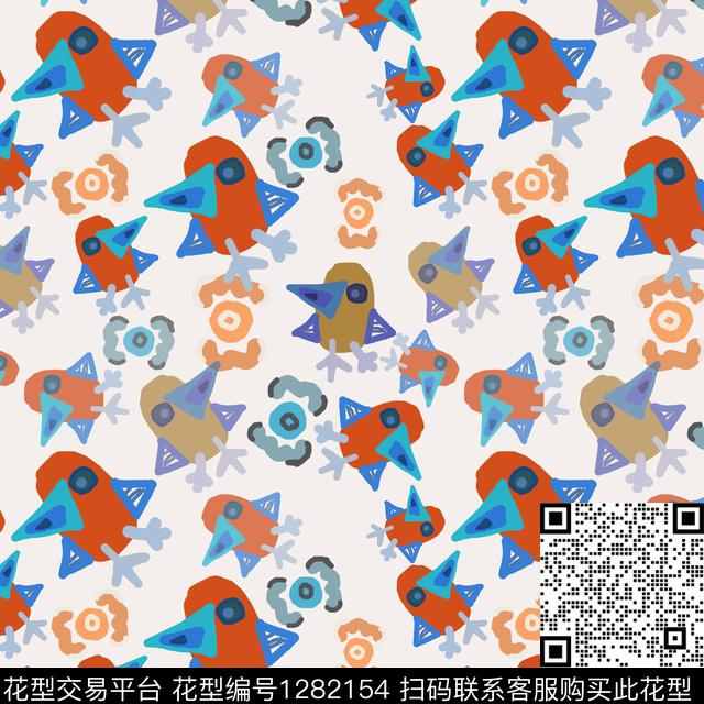 191213-彩笔涂鸦-6-4.jpg - 1282154 - 三角形 鸟 几何 - 传统印花花型 － 童装花型设计 － 瓦栏