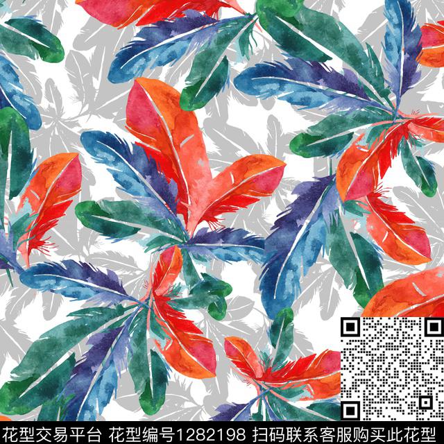 YC45.jpg - 1282198 - 水彩 羽毛 手绘 - 数码印花花型 － 女装花型设计 － 瓦栏