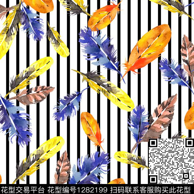 YC46.jpg - 1282199 - 水彩 羽毛 手绘 - 数码印花花型 － 女装花型设计 － 瓦栏