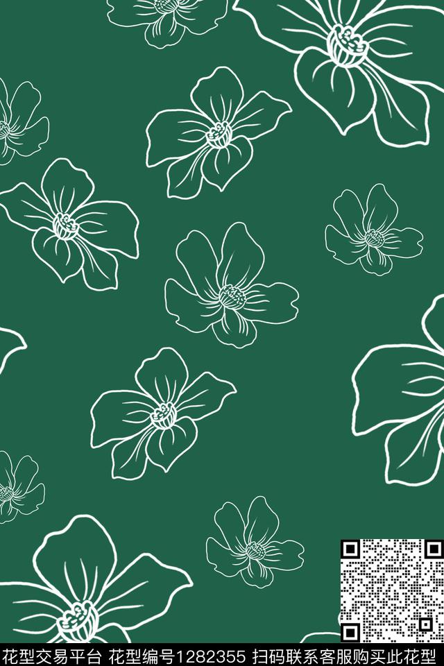 绿花2psd.jpg - 1282355 - 简约 双色 花卉 - 传统印花花型 － 女装花型设计 － 瓦栏