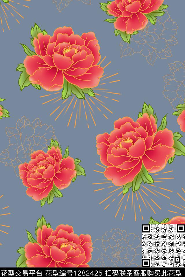 复古花卉富贵花数码印花花型下载（图片编号: 1282425） - 瓦栏（Walan）