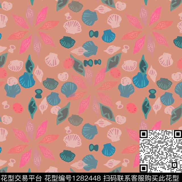 贝壳印花热带海滨度假海底宝藏数码印花花型下载（图片编号: 1282448） - 瓦栏（Walan）