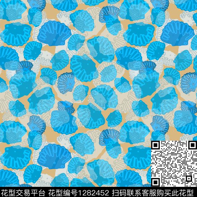 海底宝藏热带海滨度假贝壳印花数码印花花型下载（图片编号: 1282452） - 瓦栏（Walan）
