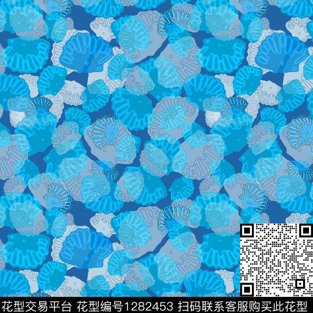 海底宝藏热带海滨度假贝壳印花数码印花花型下载（图片编号: 1282453） - 瓦栏（Walan）