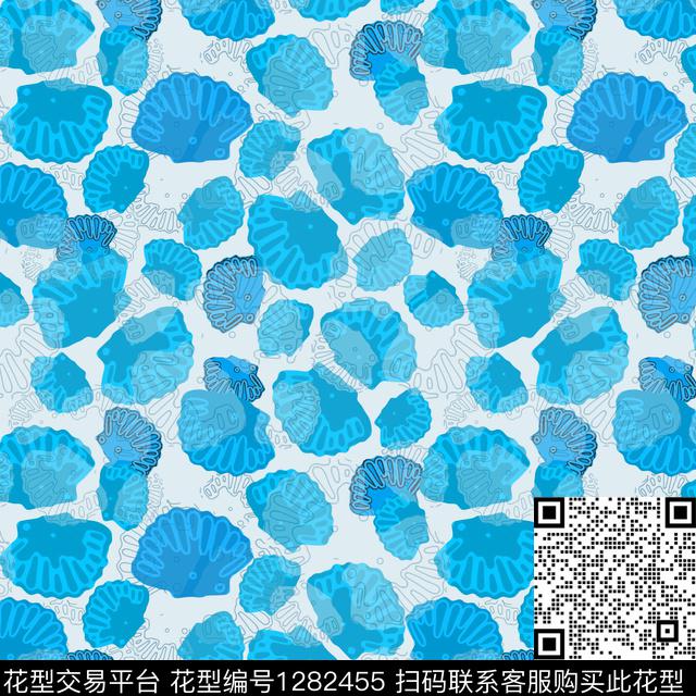 海底宝藏热带海滨度假贝壳印花数码印花花型下载（图片编号: 1282455） - 瓦栏（Walan）