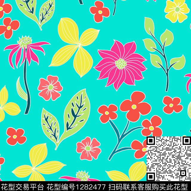 45.jpg - 1282477 - 抽象花卉 时尚 荧光 - 传统印花花型 － 泳装花型设计 － 瓦栏