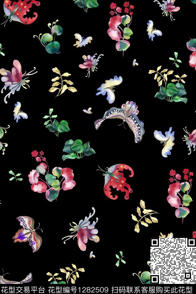花卉大牌风植物数码印花花型下载（图片编号: 1282509） - 瓦栏（Walan）