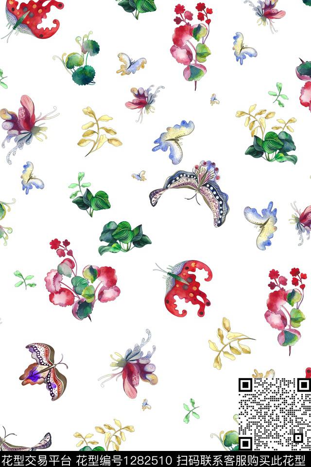 花卉大牌风植物数码印花花型下载（图片编号: 1282510） - 瓦栏（Walan）