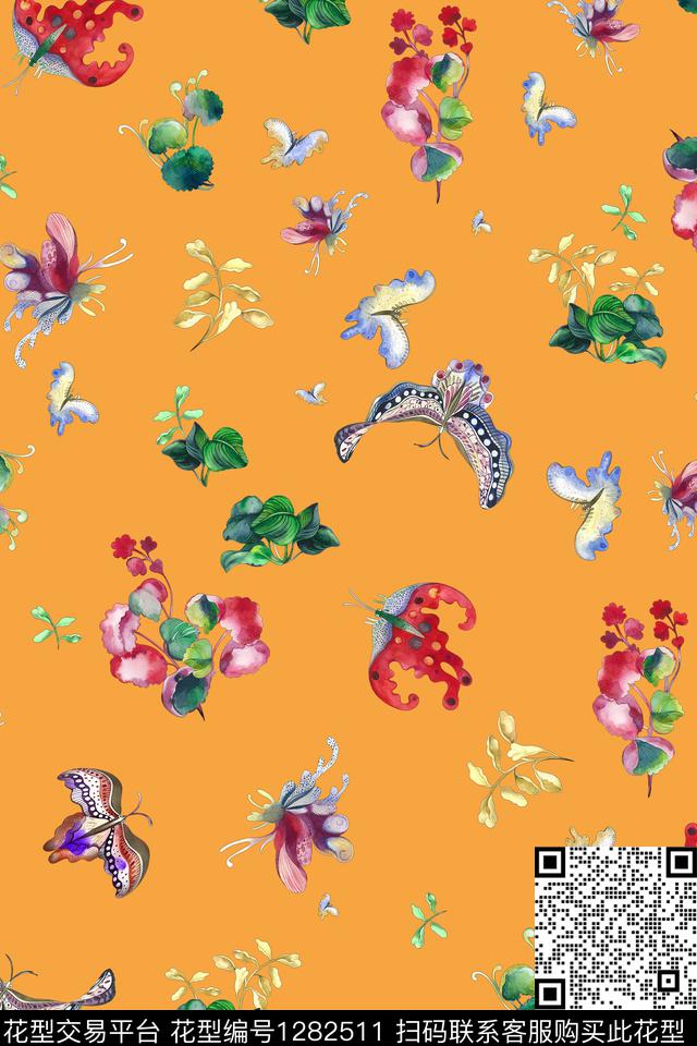 花卉大牌风植物数码印花花型下载（图片编号: 1282511） - 瓦栏（Walan）