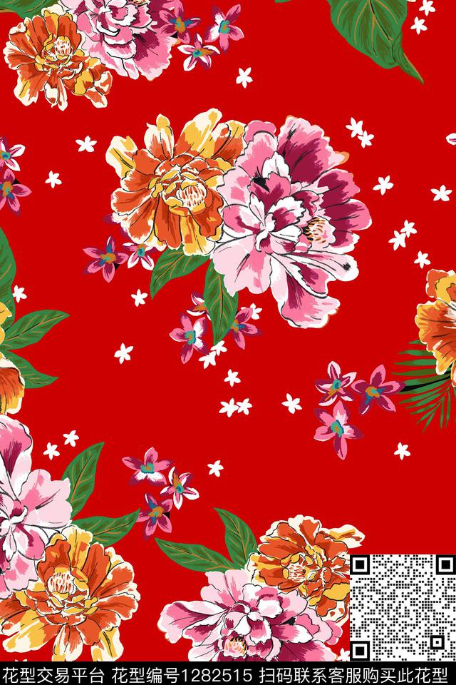 花卉大牌风植物数码印花花型下载（图片编号: 1282515） - 瓦栏（Walan）