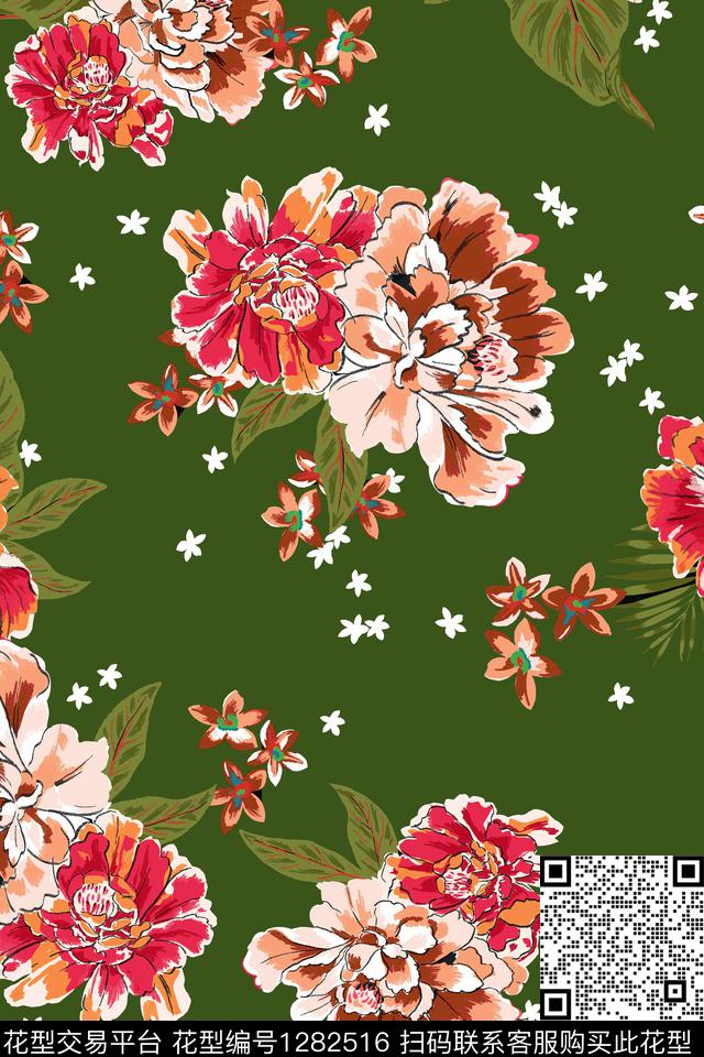 花卉大牌风植物数码印花花型下载（图片编号: 1282516） - 瓦栏（Walan）