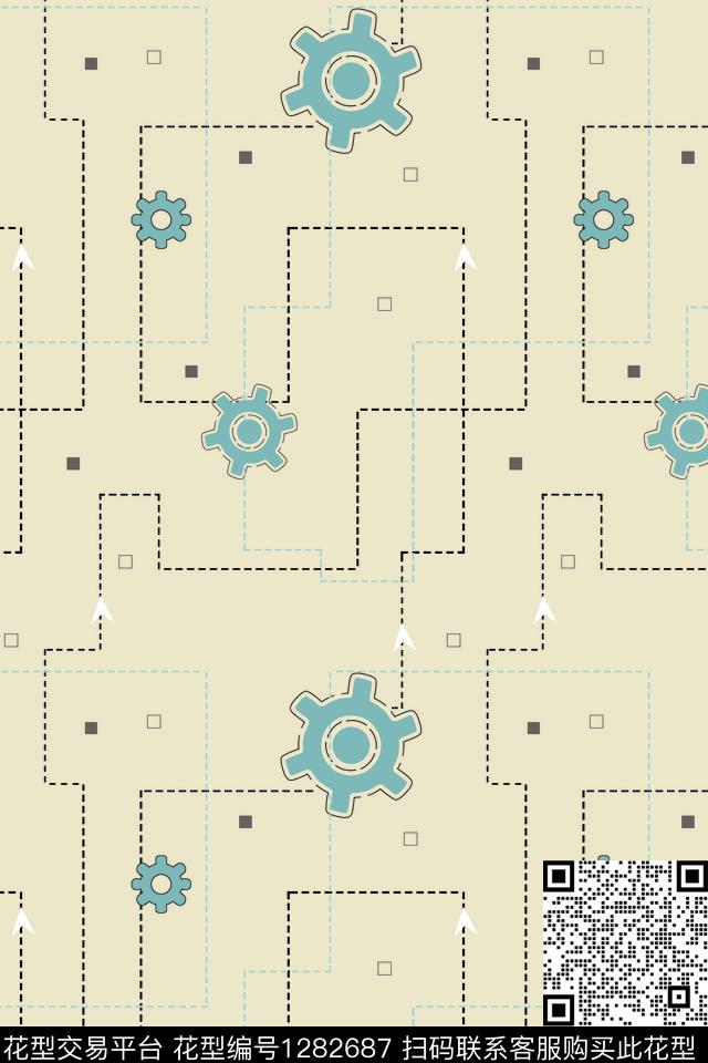 机械齿轮卡通传统印花花型下载（图片编号: 1282687） - 瓦栏（Walan）