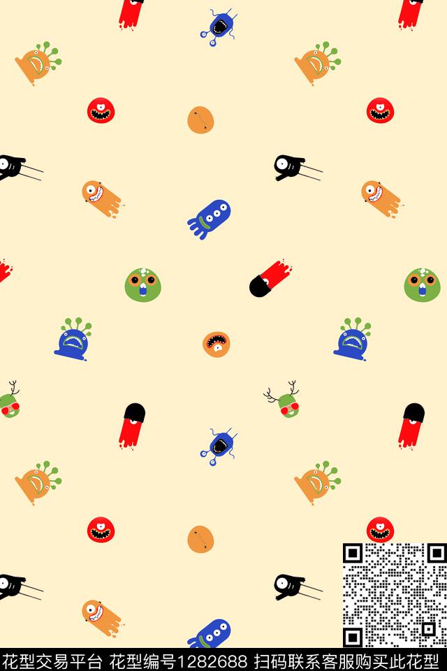 卡通小怪兽传统印花花型下载（图片编号: 1282688） - 瓦栏（Walan）
