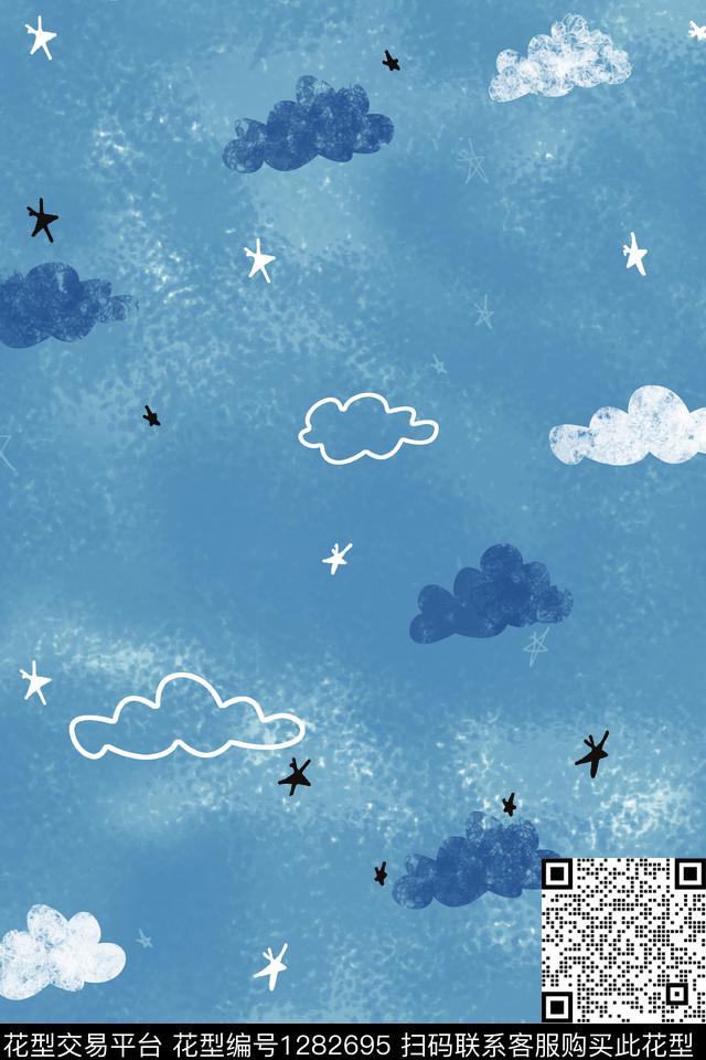 手绘卡通天空数码印花花型下载（图片编号: 1282695） - 瓦栏（Walan）