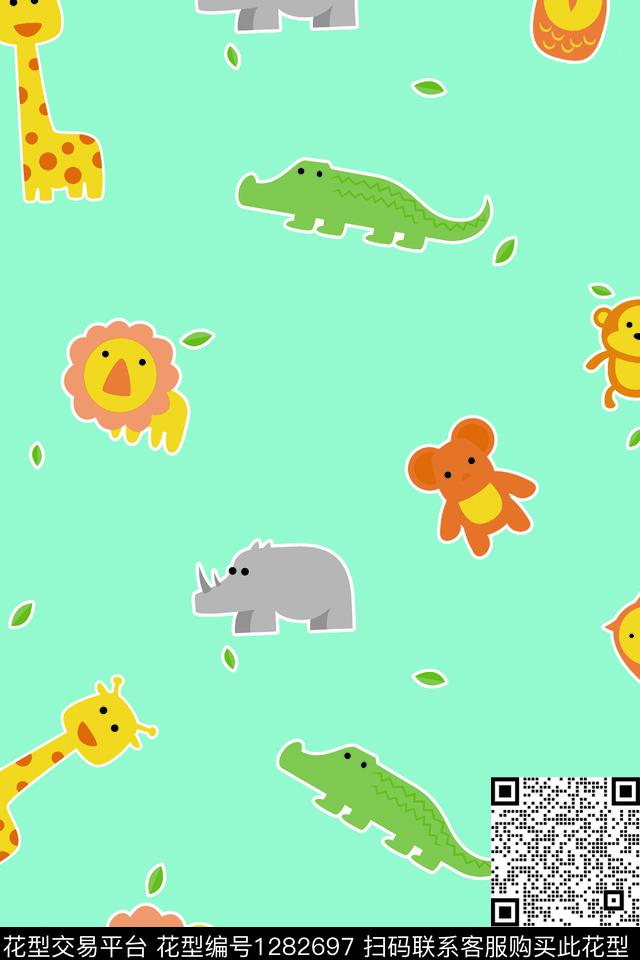 卡通动物卡通青色底传统印花花型下载（图片编号: 1282697） - 瓦栏（Walan）