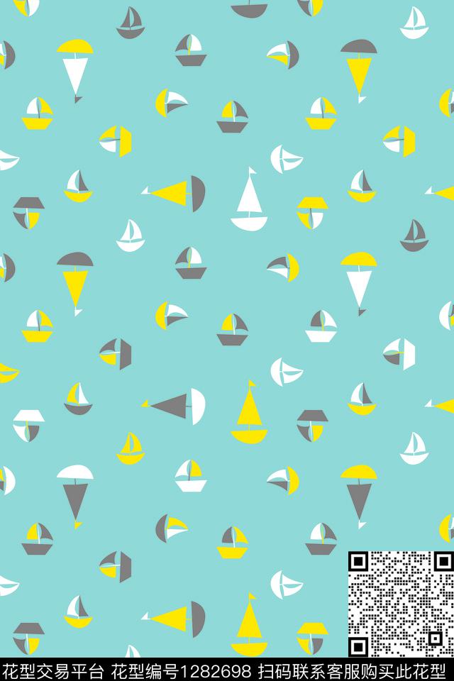 19.jpg - 1282698 - 蓝色 帆船 卡通 - 传统印花花型 － 童装花型设计 － 瓦栏