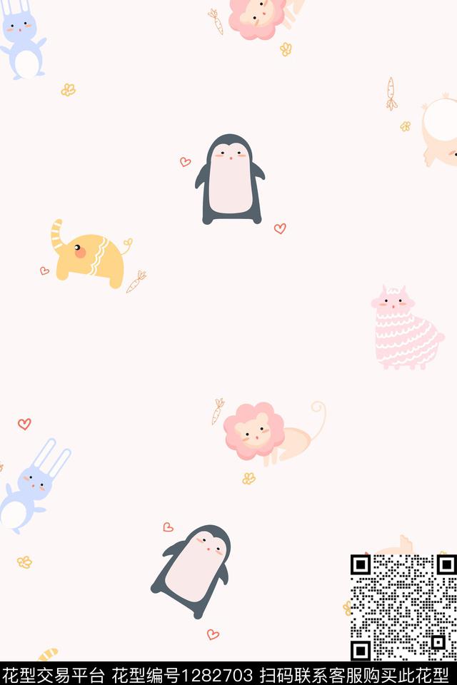 卡通动物粉色卡通传统印花花型下载（图片编号: 1282703） - 瓦栏（Walan）