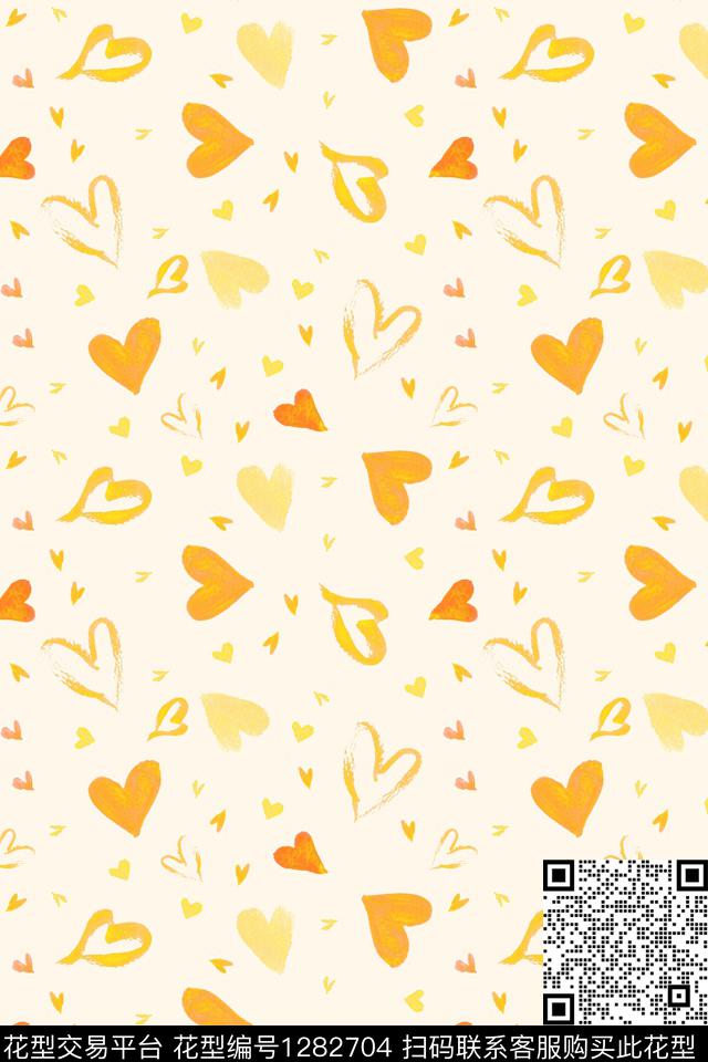 手绘粉色爱心传统印花花型下载（图片编号: 1282704） - 瓦栏（Walan）