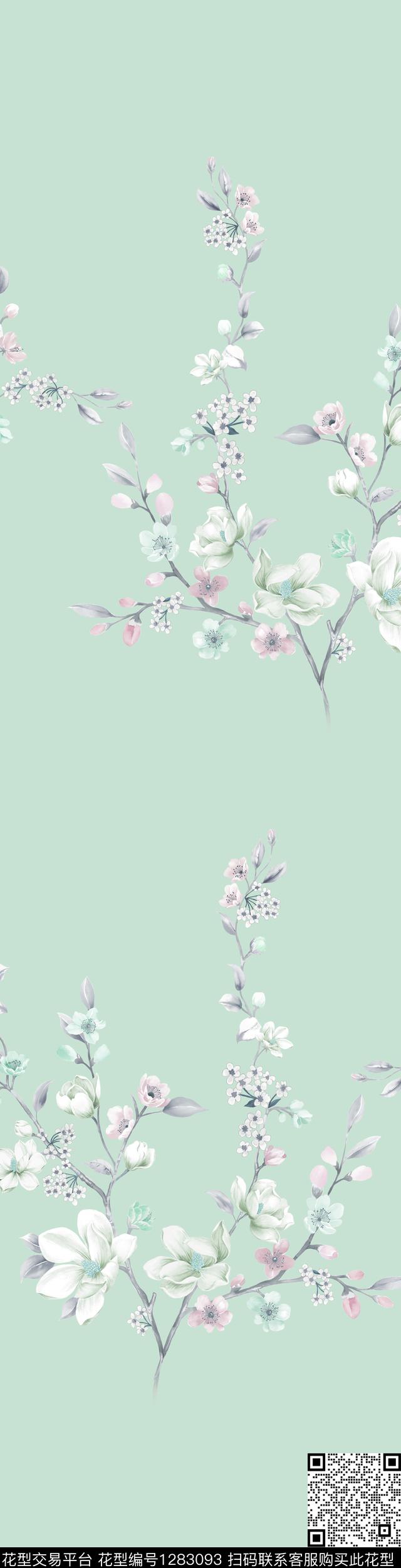 花卉.jpg - 1283093 - 黑底花卉 田园 手绘 - 传统印花花型 － 床品花型设计 － 瓦栏