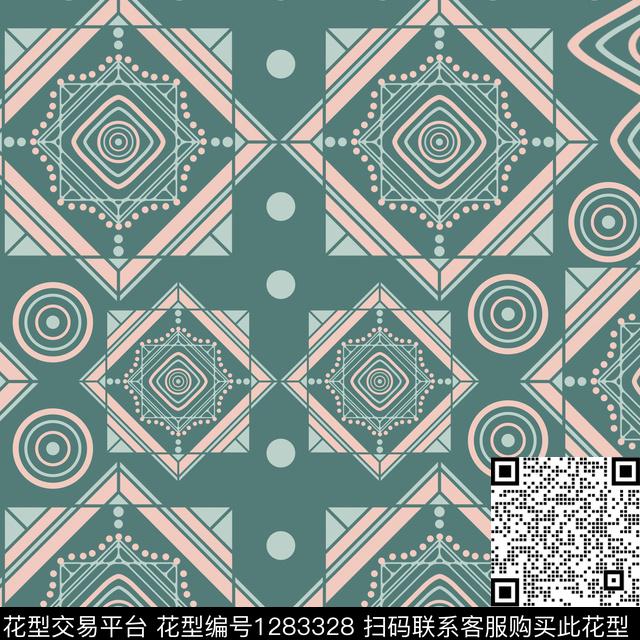 线条画几何抽象传统印花花型下载（图片编号: 1283328） - 瓦栏（Walan）