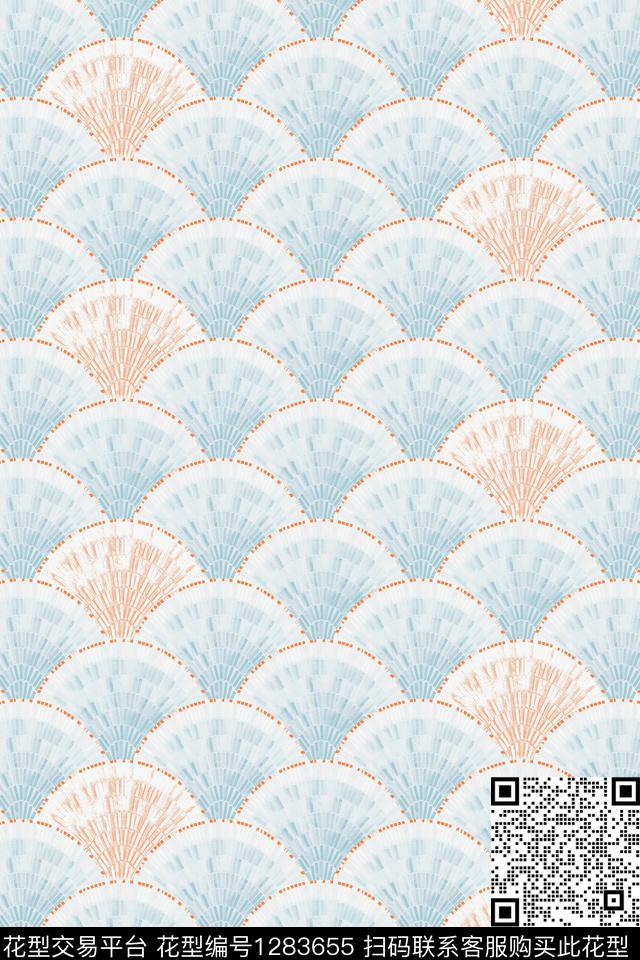 蓝色扇形.jpg - 1283655 - 橙色 几何 北欧 - 数码印花花型 － 女装花型设计 － 瓦栏