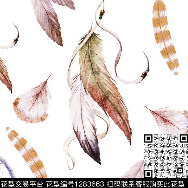guan149.jpg - 1283663 - 羽毛 手绘 白底花 - 数码印花花型 － 女装花型设计 － 瓦栏