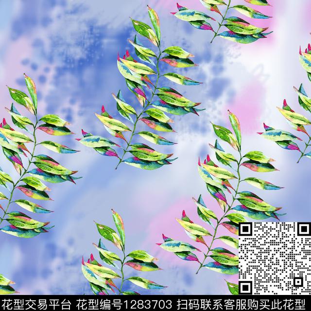 绿植树叶肌理植物数码印花花型下载（图片编号: 1283703） - 瓦栏（Walan）