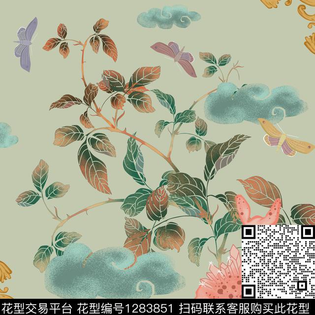 云境.jpg - 1283851 - 动物 花卉 大牌风 - 数码印花花型 － 方巾花型设计 － 瓦栏