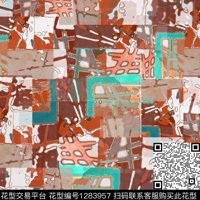 几何抽象迷彩图案数码印花花型下载（图片编号: 1283957） - 瓦栏（Walan）