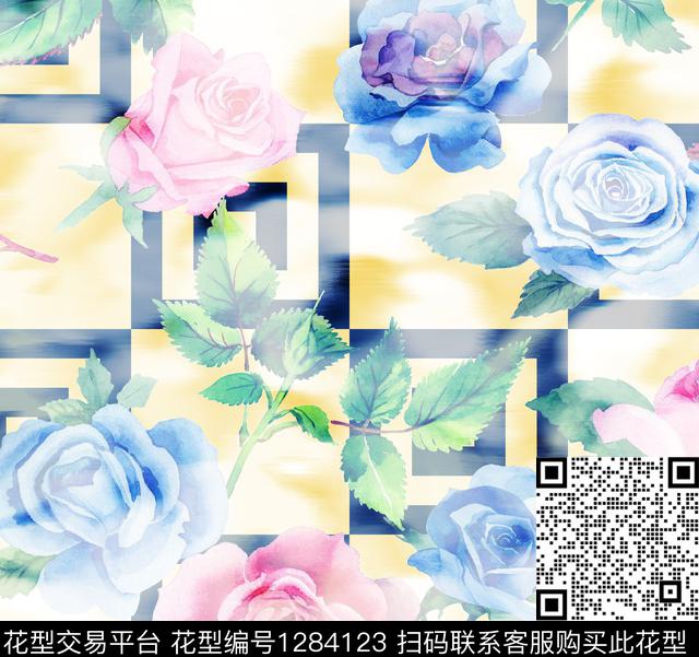 数码花型几何花卉数码印花花型下载（图片编号: 1284123） - 瓦栏（Walan）