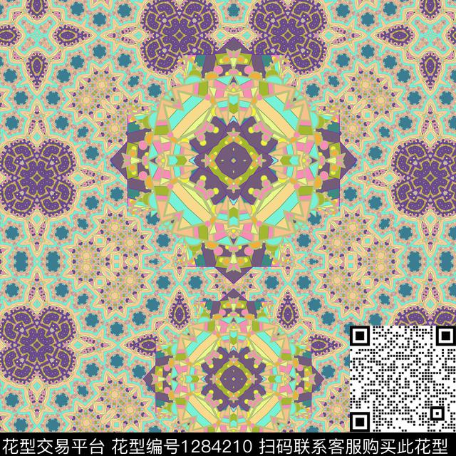 马赛克民族风.jpg - 1284210 - 几何 抽象 民族风 - 数码印花花型 － 女装花型设计 － 瓦栏