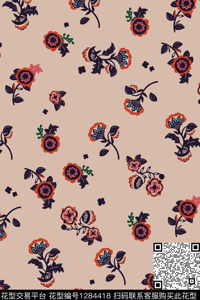 连衣裙棉麻真丝传统印花花型下载（图片编号: 1284418） - 瓦栏（Walan）