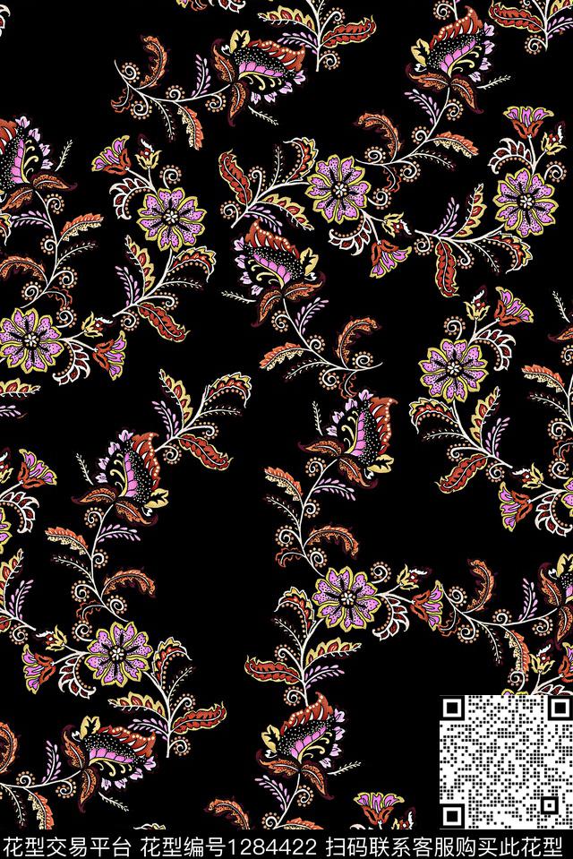 HY2019011-85.jpg - 1284422 - 连衣裙 民族花卉 真丝 - 数码印花花型 － 女装花型设计 － 瓦栏