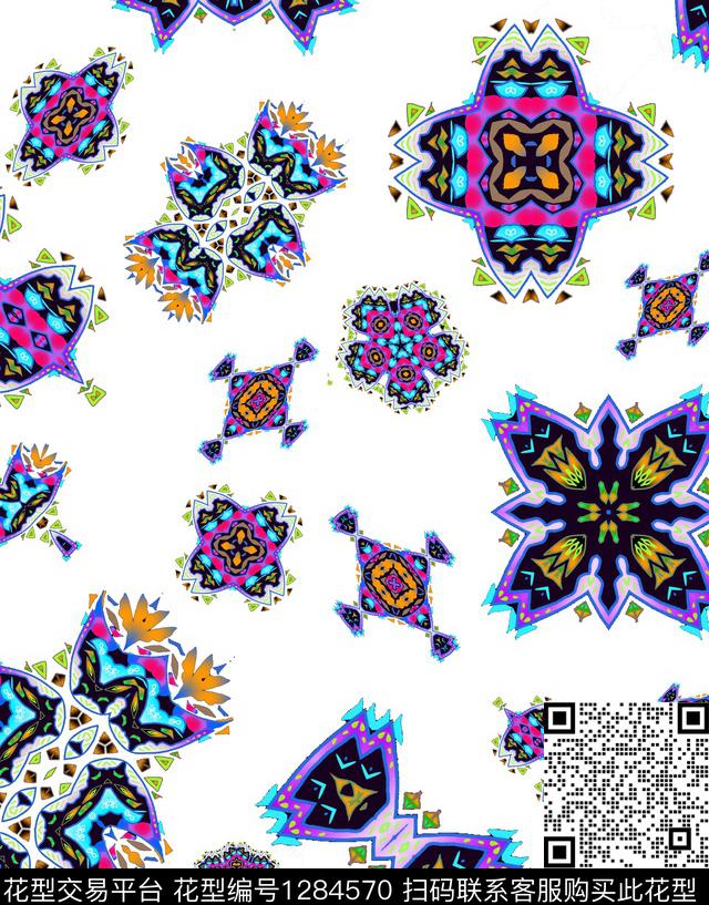 民族風几何造型.jpg - 1284570 - 几何 抽象 民族风 - 数码印花花型 － 女装花型设计 － 瓦栏