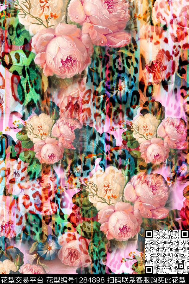 油画花型朦胧花卉大牌时尚数码印花花型下载（图片编号: 1284898） - 瓦栏（Walan）