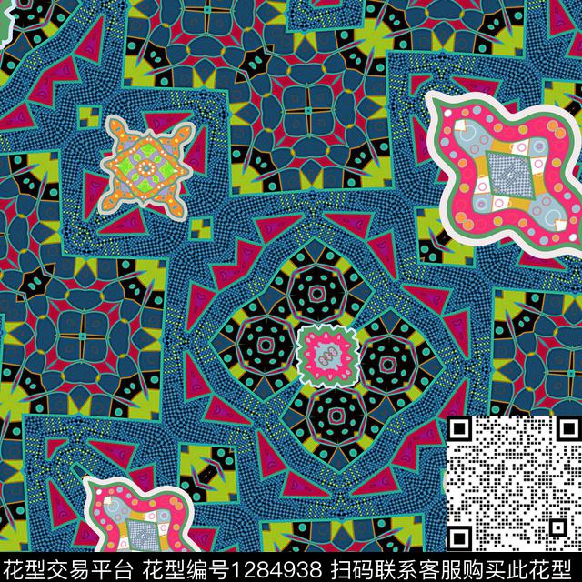 民族風几何造型.jpg - 1284938 - 几何 格子 抽象 - 数码印花花型 － 女装花型设计 － 瓦栏