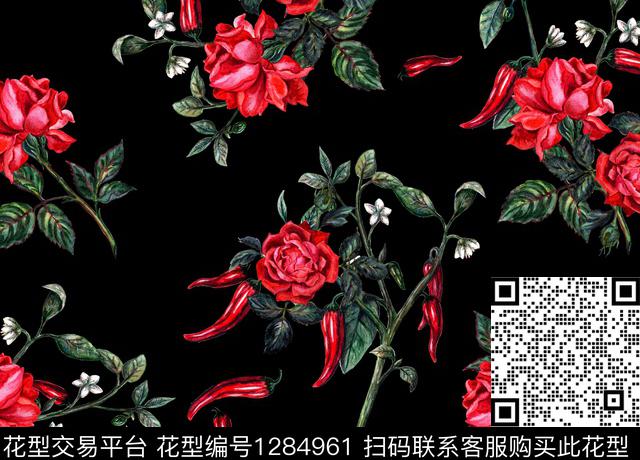 191220玫瑰红椒.jpg - 1284961 - 蜡染 抽象花卉 花卉 - 数码印花花型 － 女装花型设计 － 瓦栏