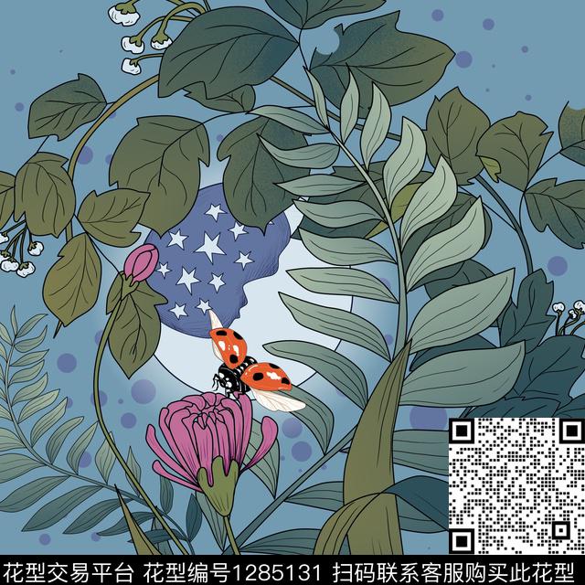静谧夜晚.jpg - 1285131 - 丝巾定位花 花卉 大牌风 - 数码印花花型 － 方巾花型设计 － 瓦栏