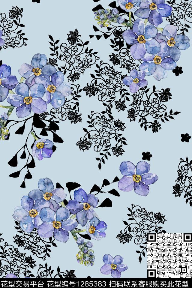 花卉大牌风植物数码印花花型下载（图片编号: 1285383） - 瓦栏（Walan）