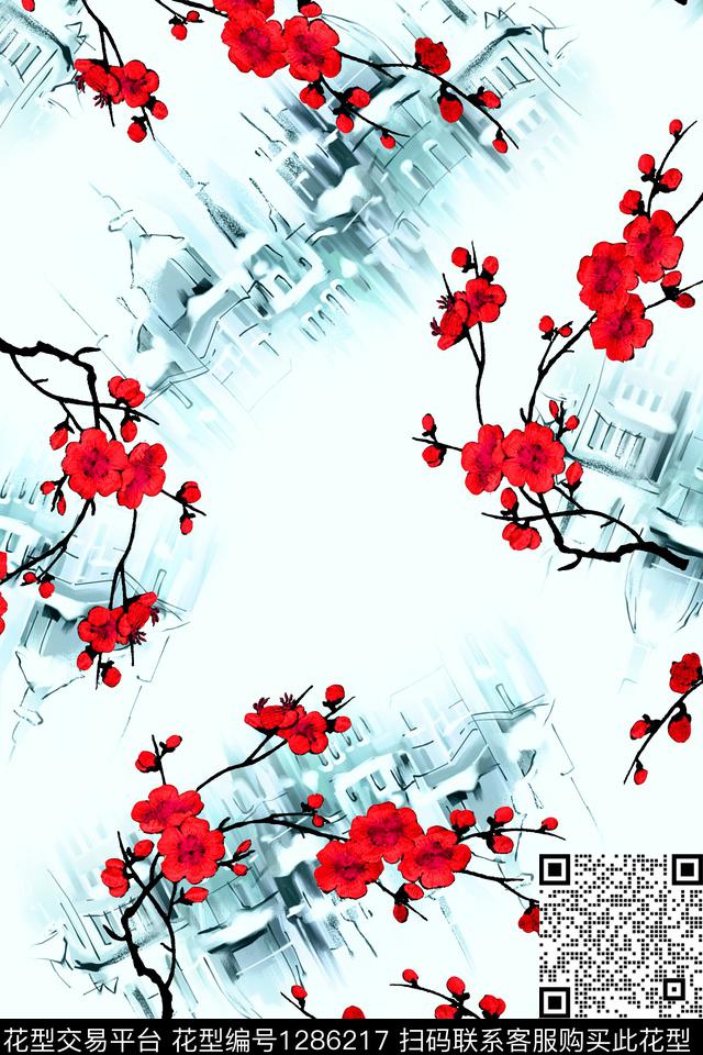 植物中国风国画数码印花花型下载（图片编号: 1286217） - 瓦栏（Walan）
