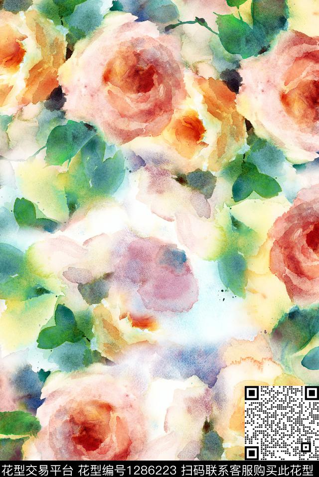 植物中国风国画数码印花花型下载（图片编号: 1286223） - 瓦栏（Walan）