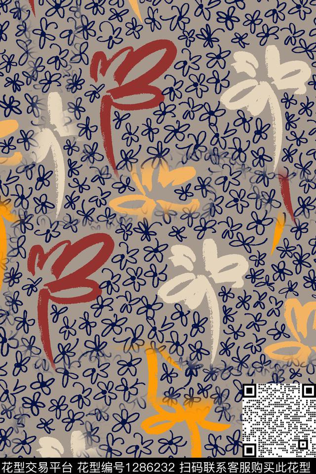 涂鸦插画抽象数码印花花型下载（图片编号: 1286232） - 瓦栏（Walan）